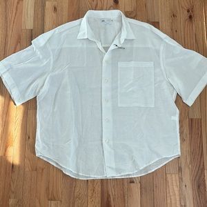 NEW ZARA MENS WHITE RELAXED FIT OVERSIZED BUTTON DOWN SHORT SLEEVE SHIRT LARGE